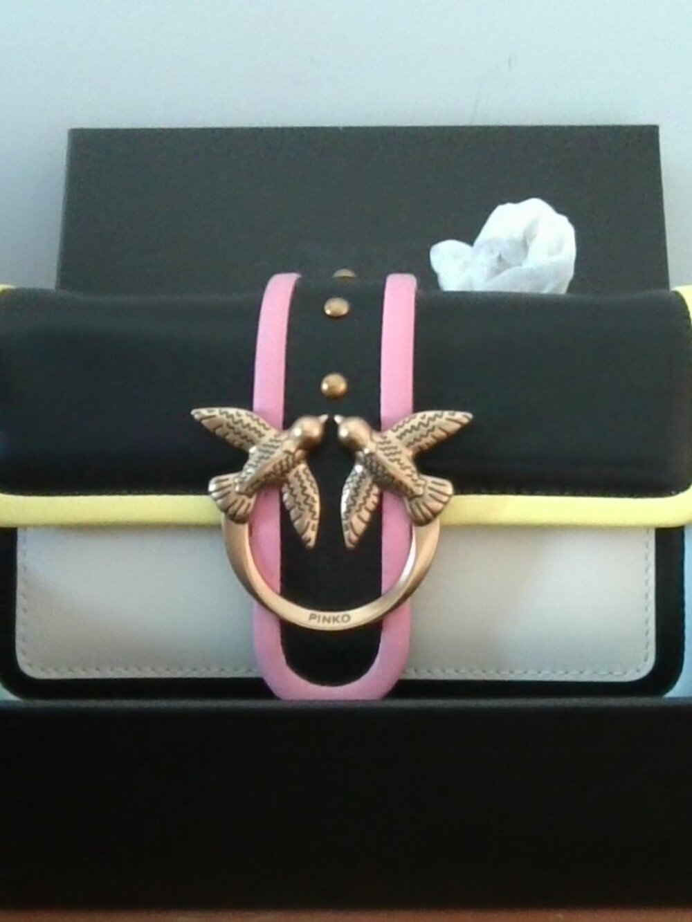 Pinko Leather Multi Color Crossbody Bag, Small with gold chain